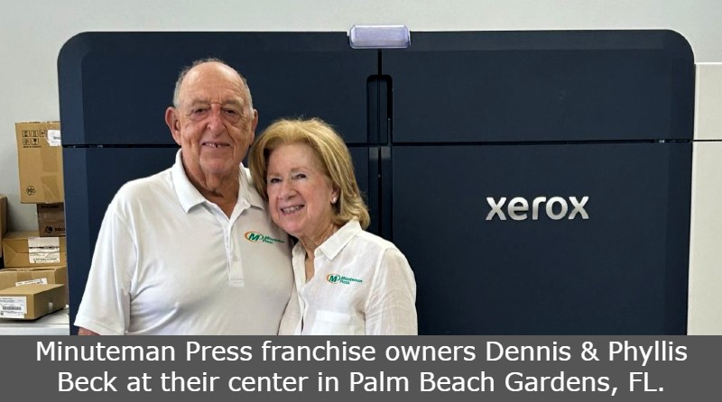 Minuteman Press franchise owners Dennis & Phyllis Beck at their center in Palm Beach Gardens, FL