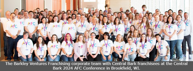 The Barkley Ventures Franchising corporate team with Central Bark franchisees at the Central Bark 2024 AFC Conference in Brookfield, WI.