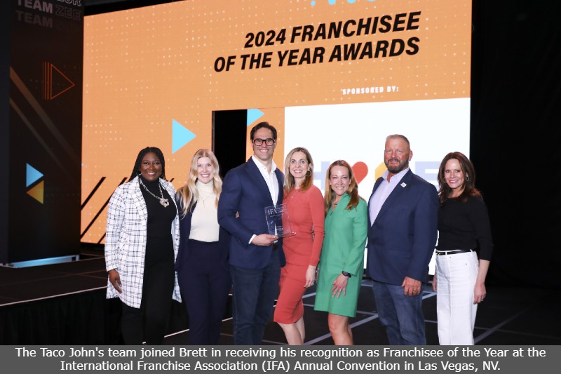 The Taco John's team joined Brett in receiving his recognition as Franchisee of the Year at the International Franchise Association (IFA) Annual Convention in Las Vegas, NV last week.