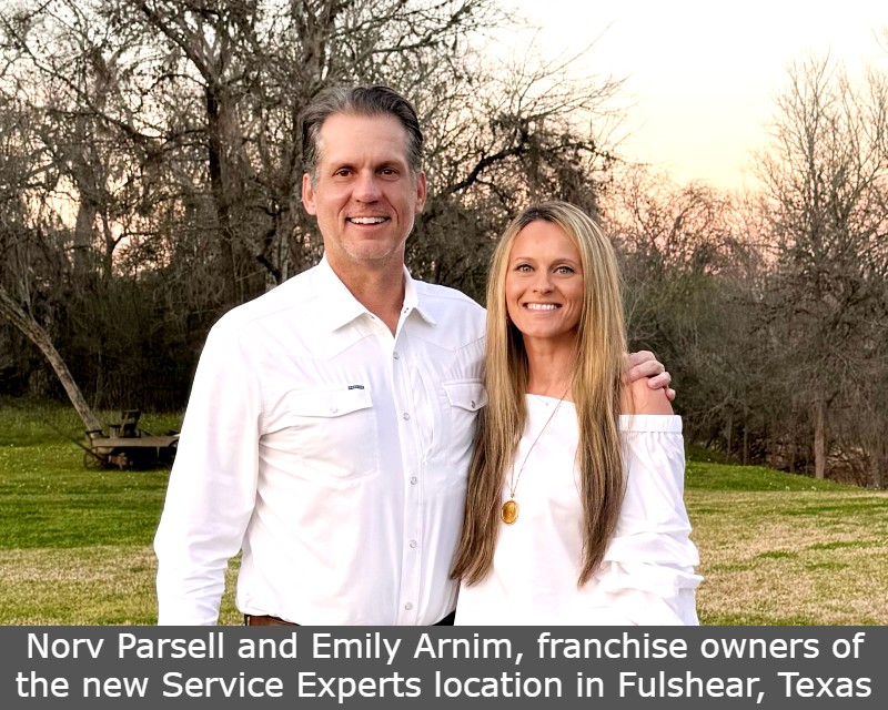 Norv Parsell and Emily Arnim, franchise owners of the new Service Experts location in Fulshear, Texas