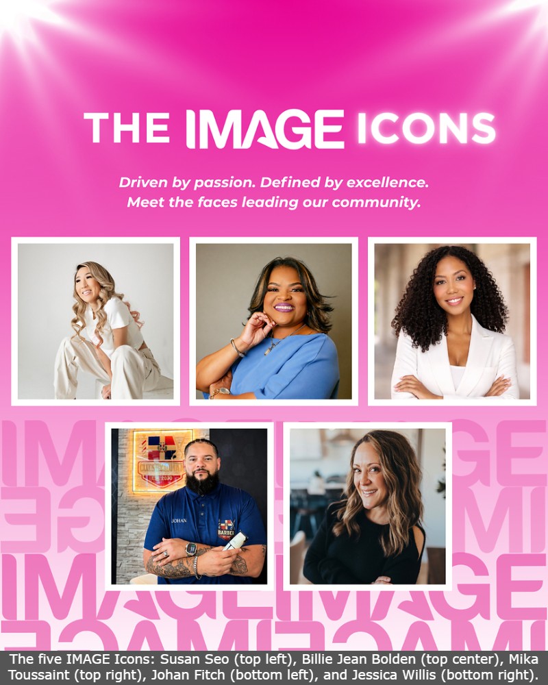 The five IMAGE Icons: Susan Seo (top left), Billie Jean Bolden (top center), Mika Toussaint (top right), Johan Fitch (bottom left), and Jessica Willis (bottom right).