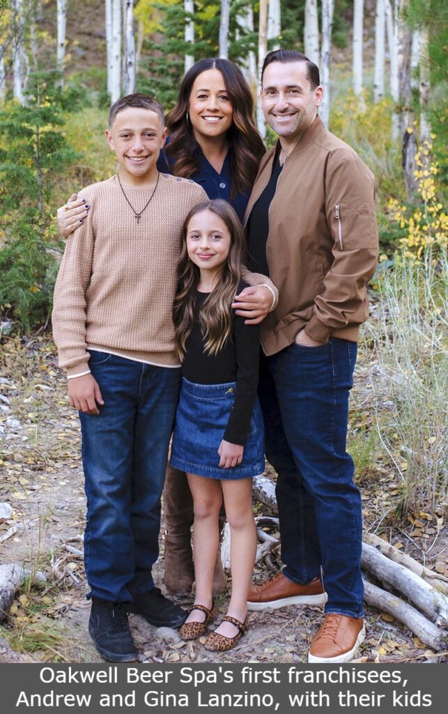Oakwell Beer Spa's first franchisees, Andrew and Gina Lanzino, with their kids