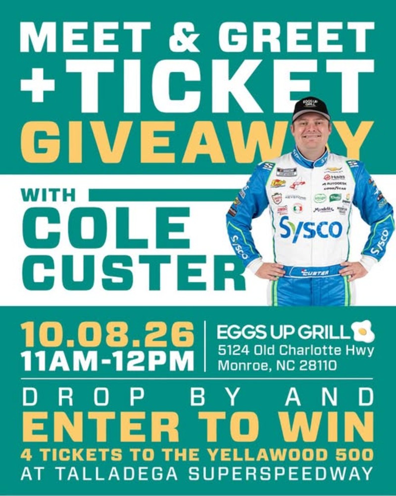 NASCAR Driver Cole Custer to Meet Fans at Eggs Up Grill in Monroe, NC